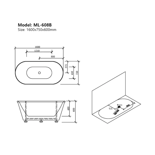 Bồn tắm DeMuhler ML-608B-14O hiện đại