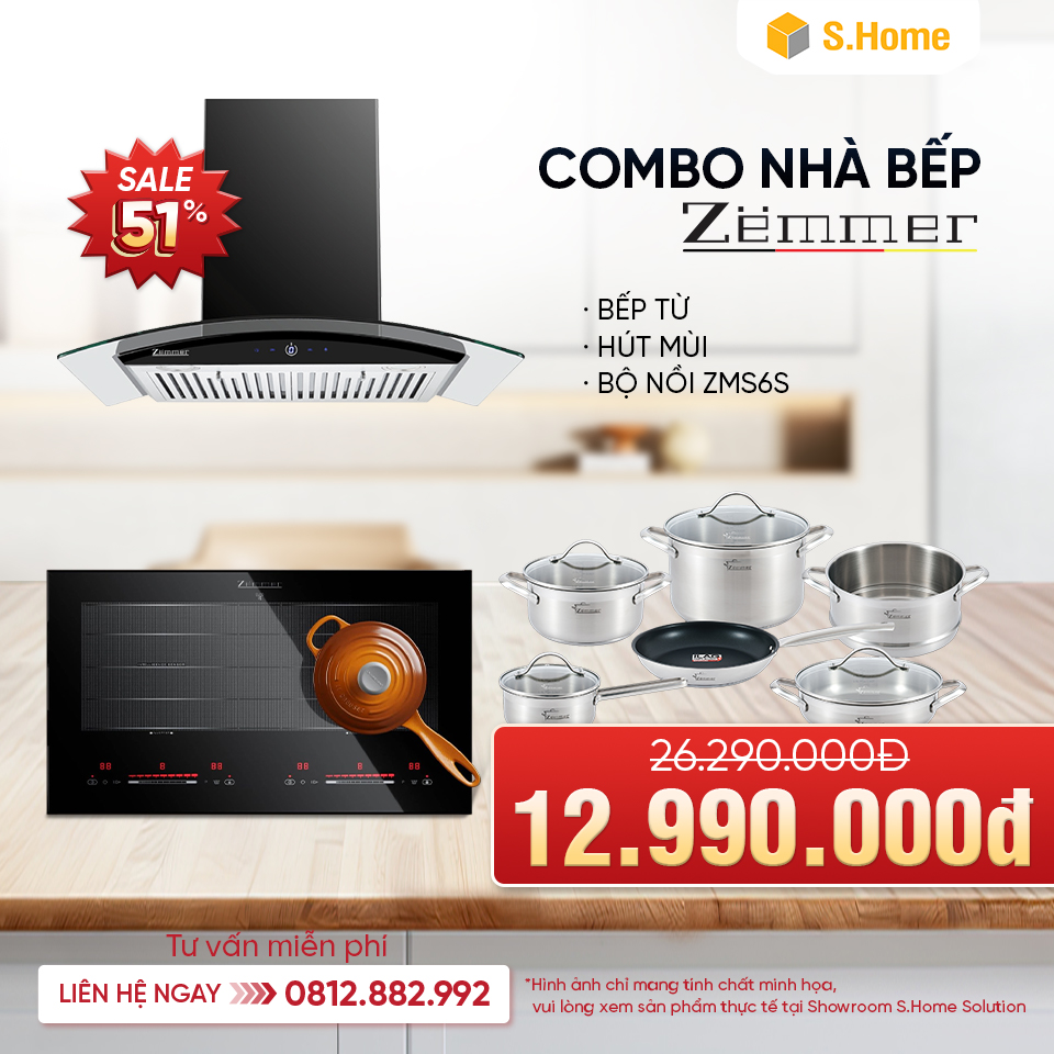 Combo bếp & hút mùi & bộ nồi ZEMMER giá sốc chỉ 12.990.000Đ