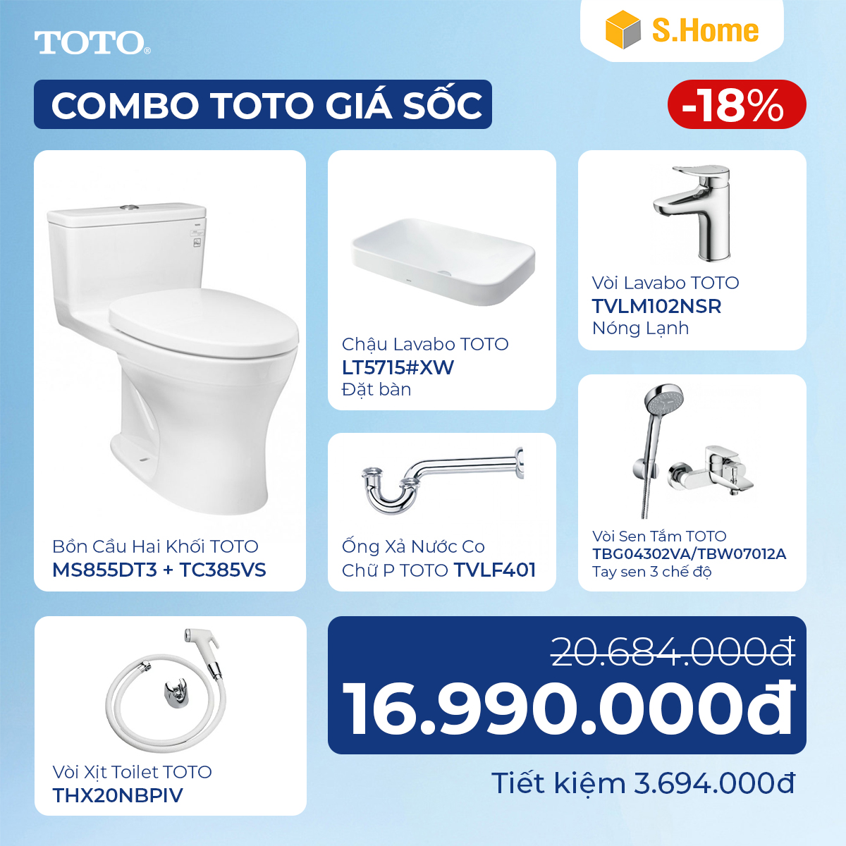 Combo Thiết bị vệ sinh TOTO giá chỉ 16990k