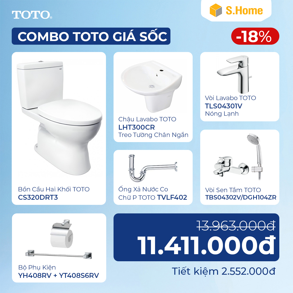 Combo Thiết bị vệ sinh TOTO giá chỉ 11411k