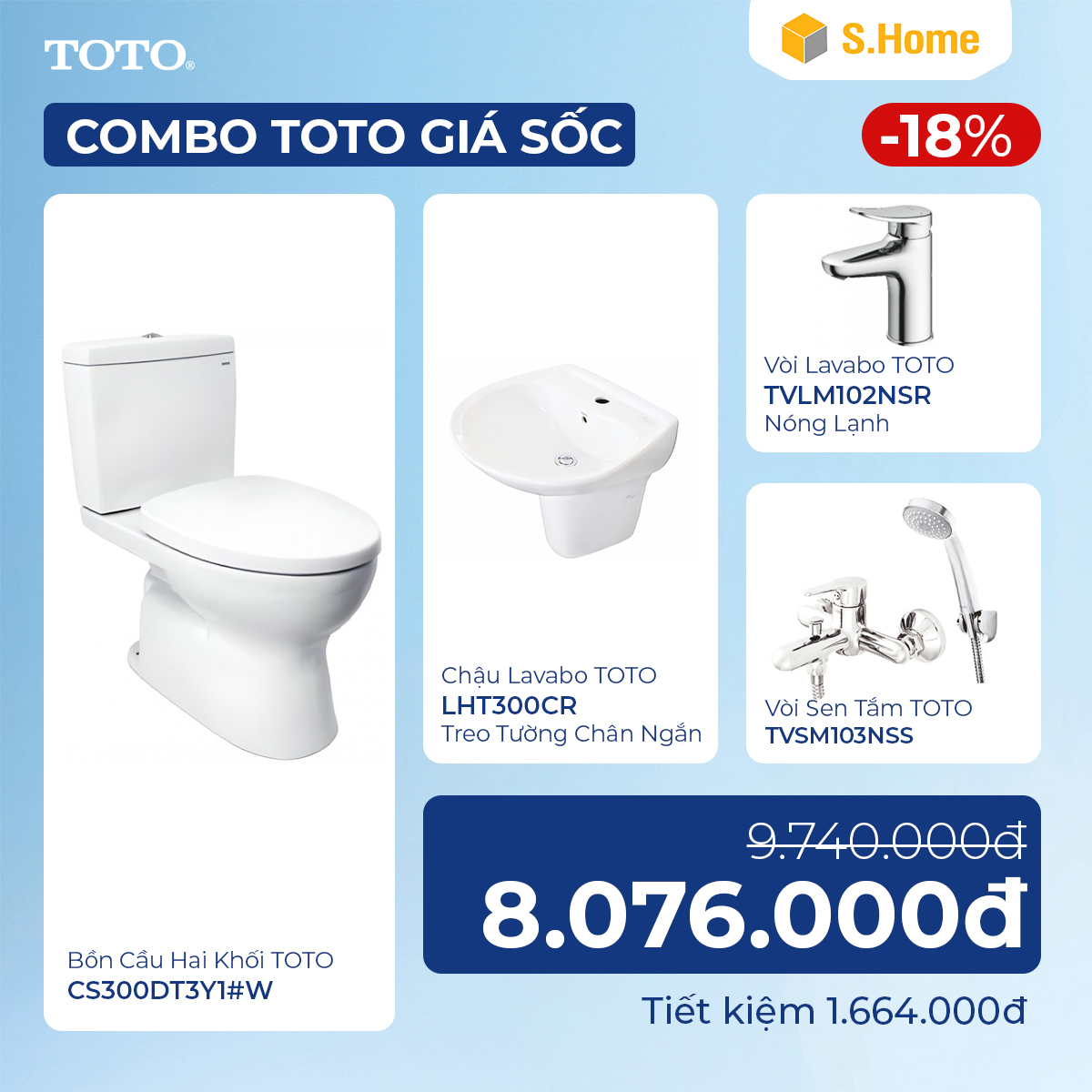 Combo Thiết bị vệ sinh TOTO giá chỉ 8076k