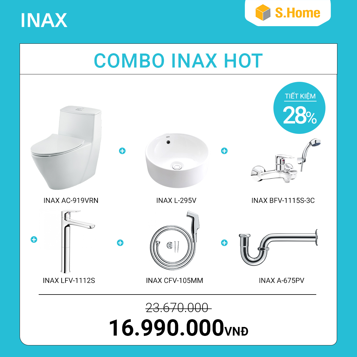 Combo Thiết bị vệ sinh INAX giá chỉ 16990k