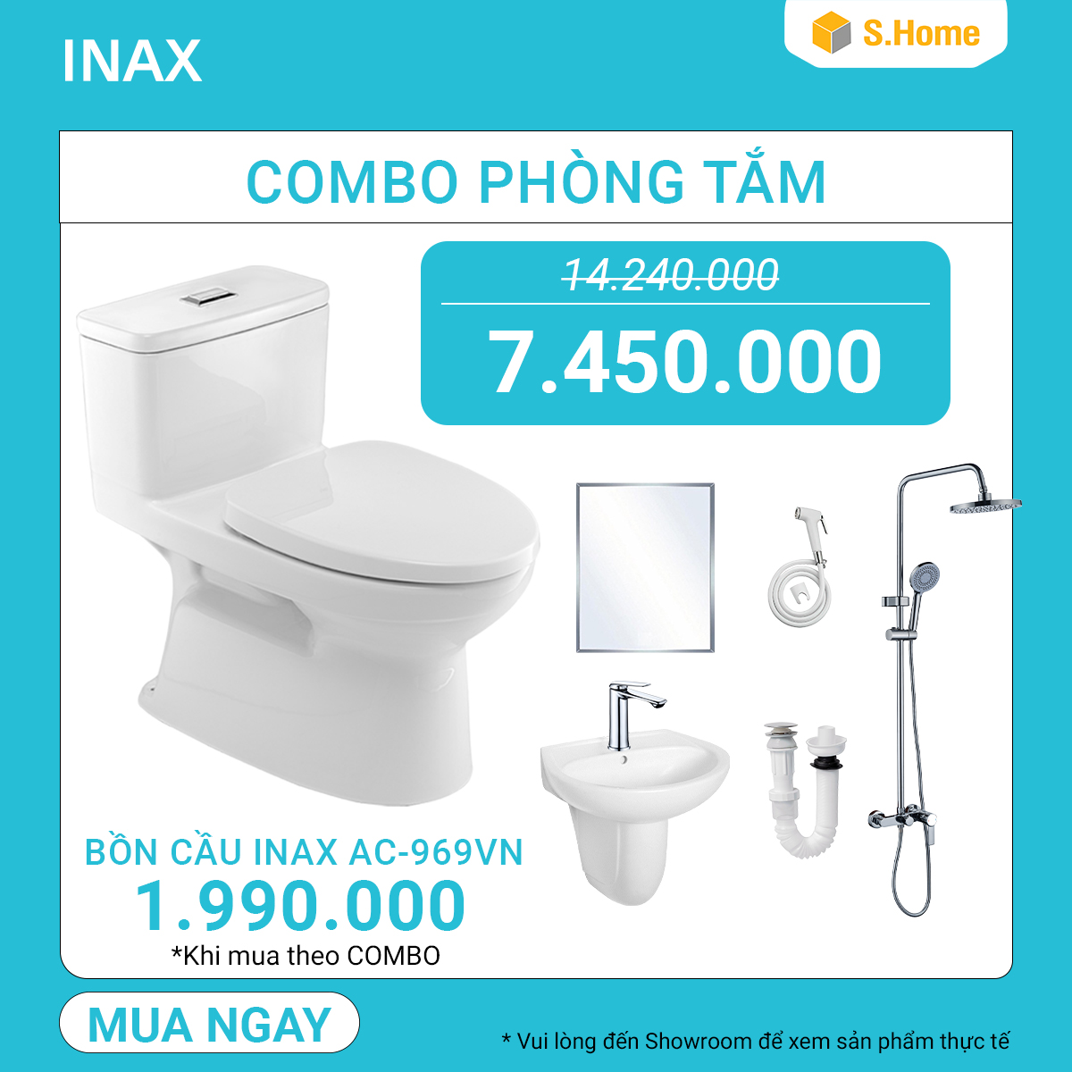 Combo Phòng Tắm Giới Hạn - Bồn cầu Inax chỉ 1.990k