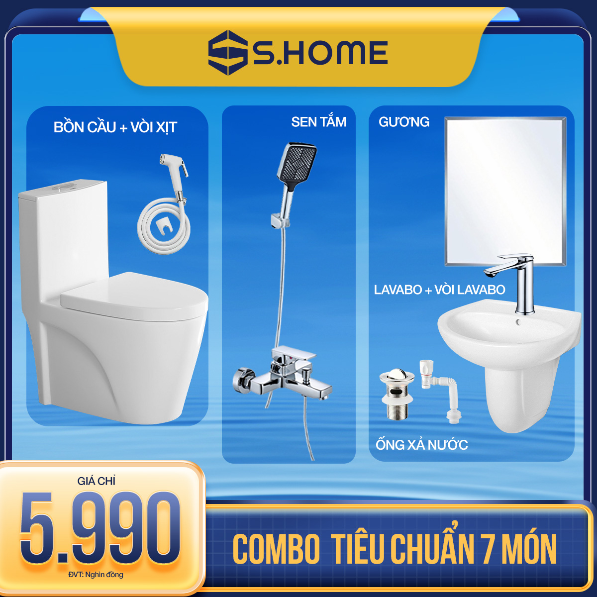 Combo Thiết Bị Vệ Sinh 7 Món Chỉ 5990K