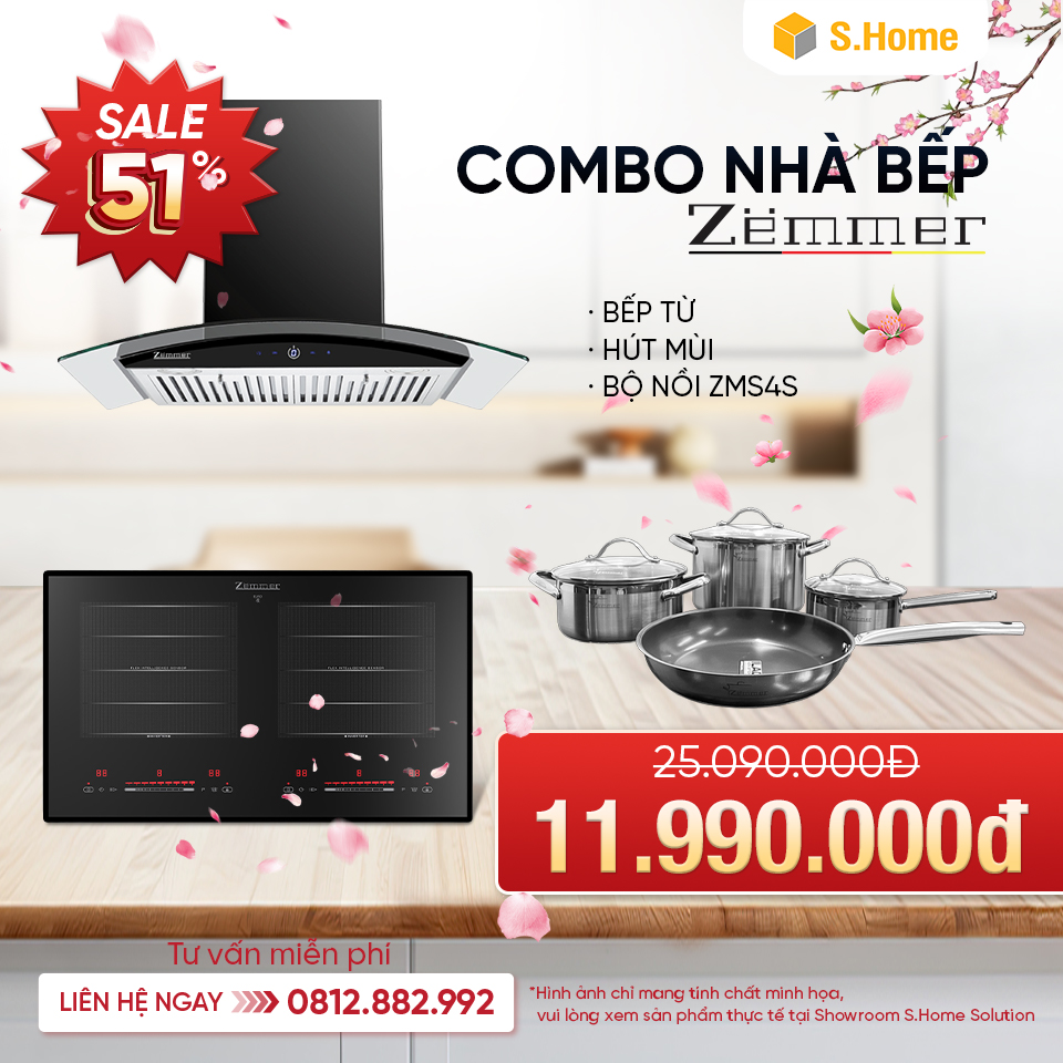 Combo bếp & hút mùi & bộ nồi ZEMMER giá sốc chỉ 11.990.000Đ