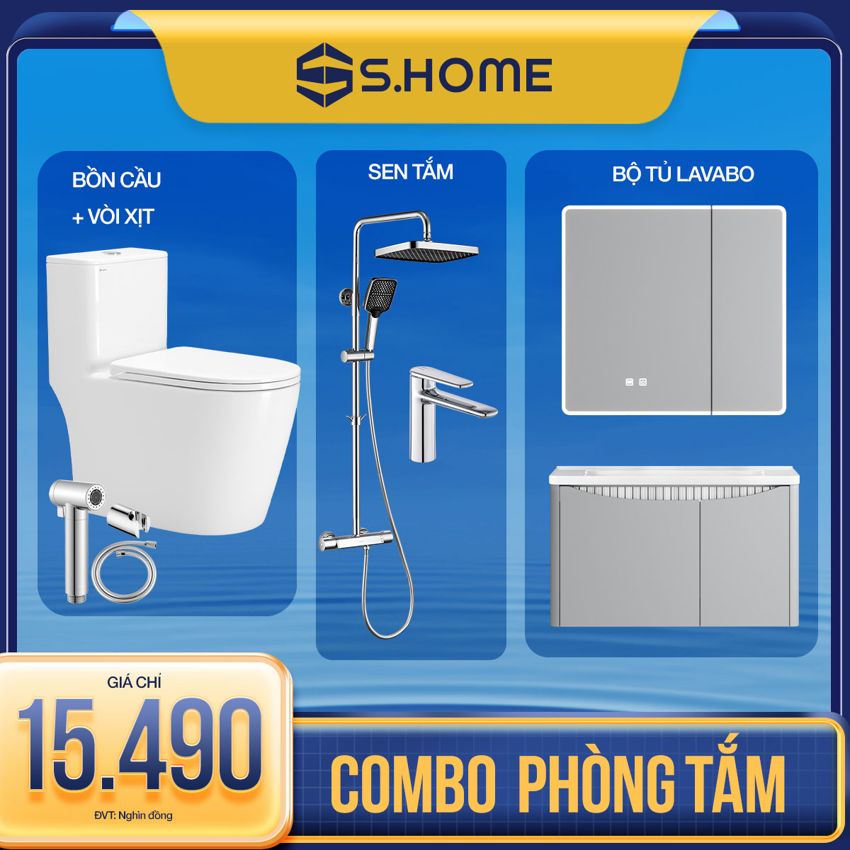 Combo TBVS Phòng Tắm Hiện Đại 15490K