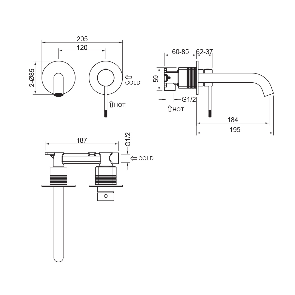 Vòi Lavabo âm tường Demuhler MLA616213QH hiện đại