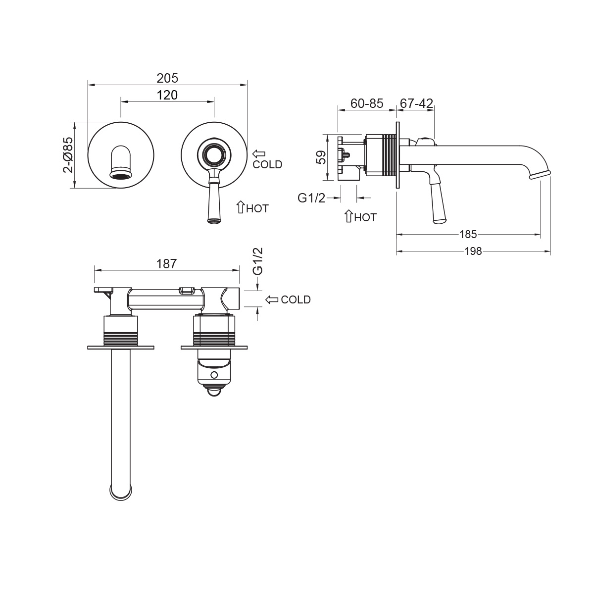Vòi lavabo âm tường Demuhler MLA616010BG hiện đại