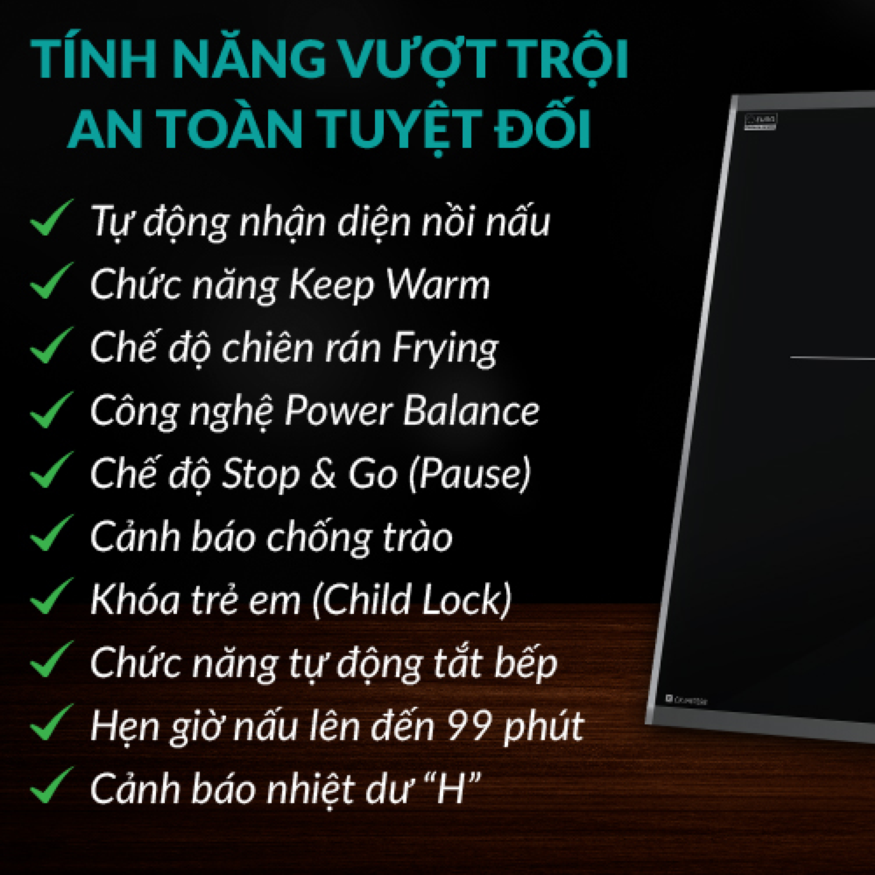 Bếp từ GRANDX GXIH675SE, 2 vùng nấu Series 6 tiện nghi