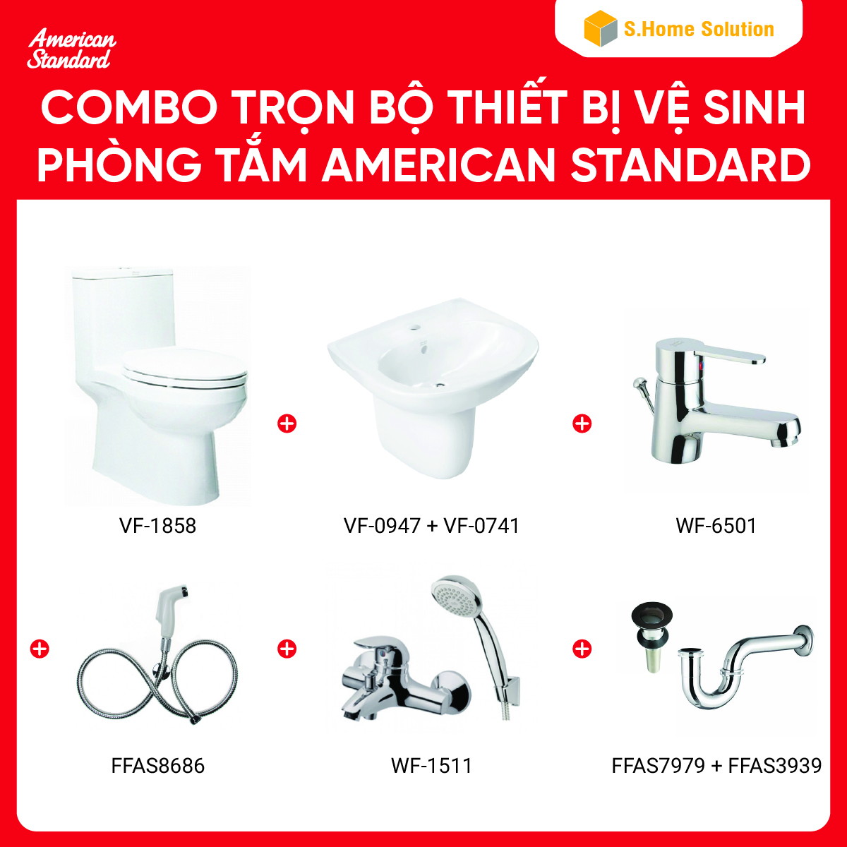 Combo trọn bộ TBVS phòng tắm AMERICAN STANDARD