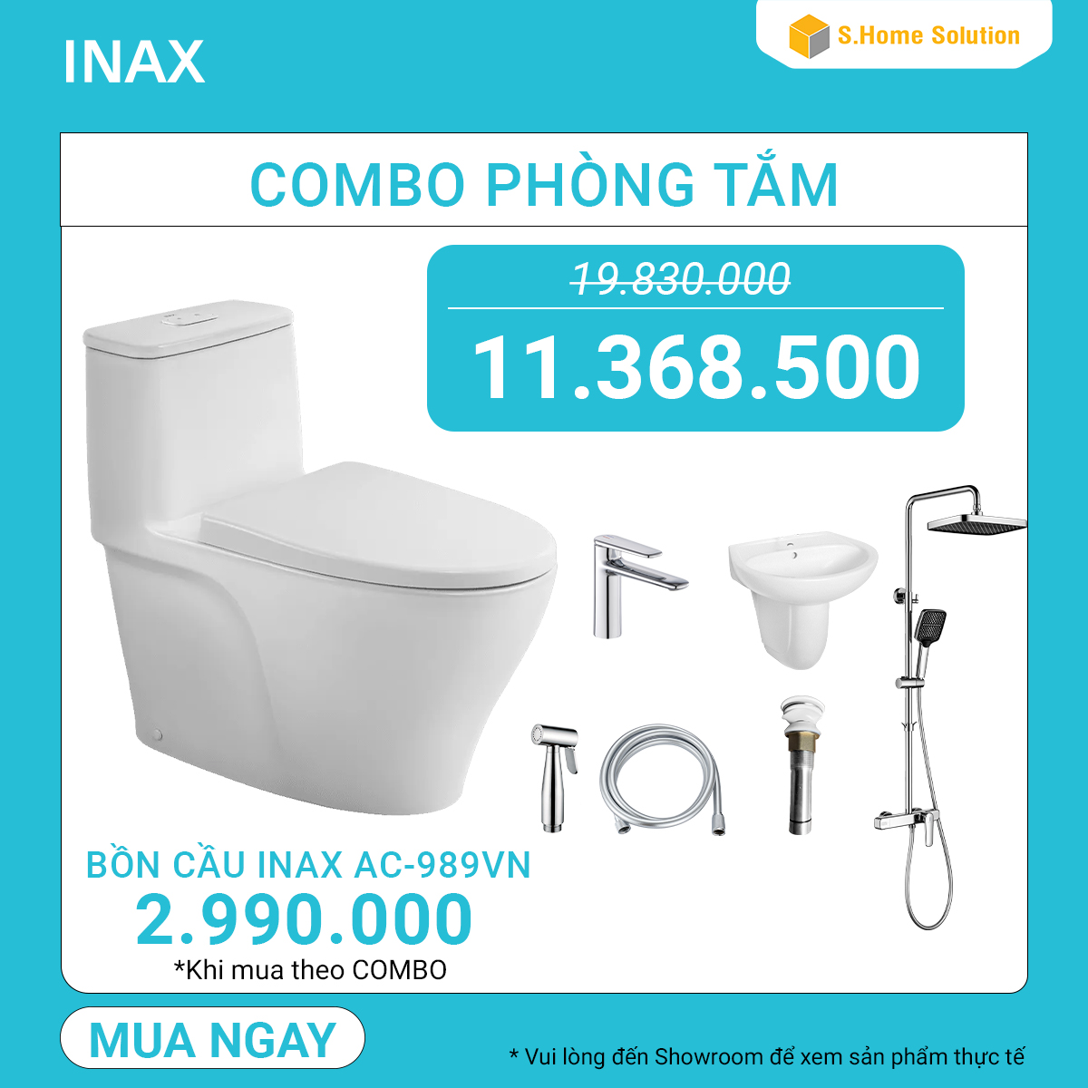 Combo Bồn cầu Inax AC-989VN giá chỉ 2.990K