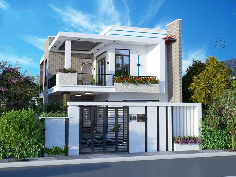 Mẫu nhà 2 tầng mái bằng tối giản