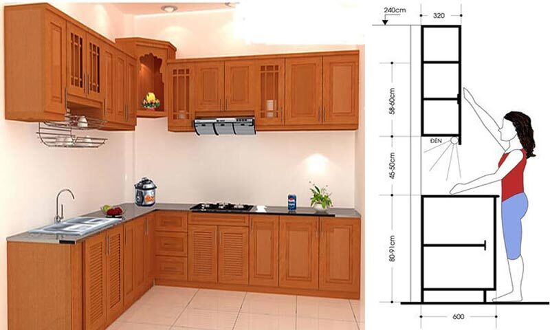 Kích thước bàn bếp chữ L tiêu chuẩn được ứng dụng phổ biến hiện nay