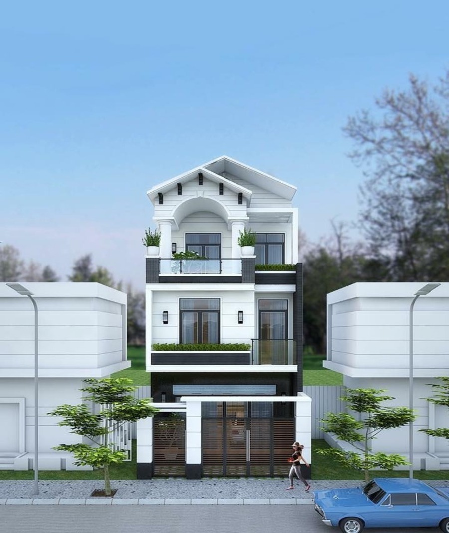 Nhà mái Thái 3 tầng phong cách tối giản