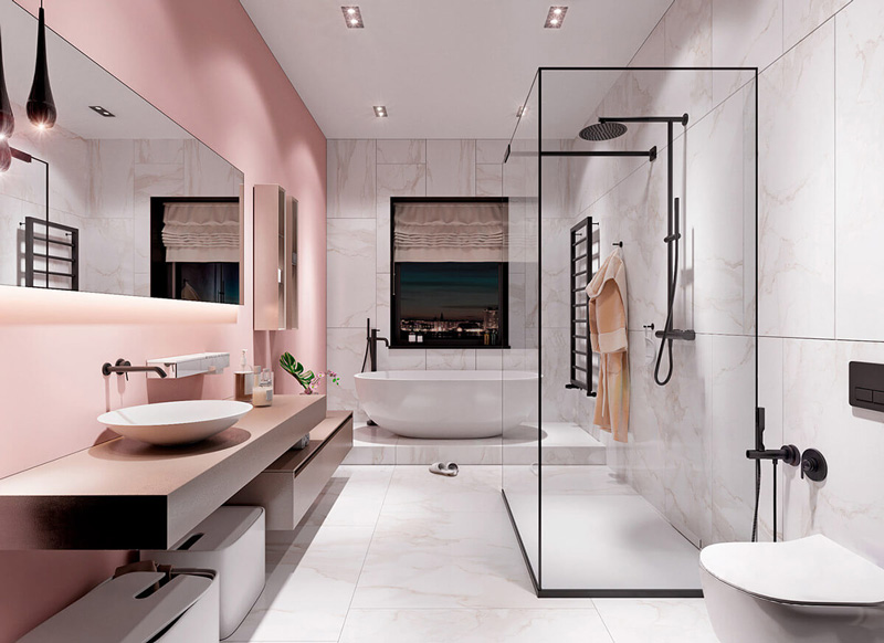 Mẫu phòng tắm tông hồng