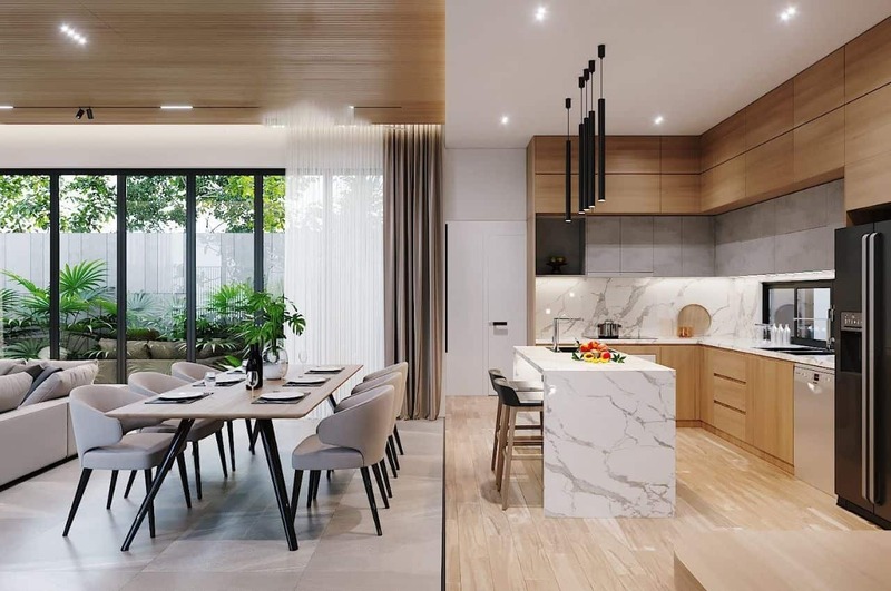 Mẫu quầy bar kết hợp tủ rượu, hệ kệ decor