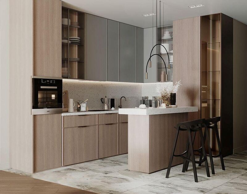 Mẫu quầy bar mini ngăn bếp và phòng khách