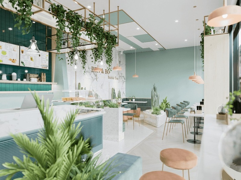 Thiết kế quán trà sữa phong cách Nhiệt đới