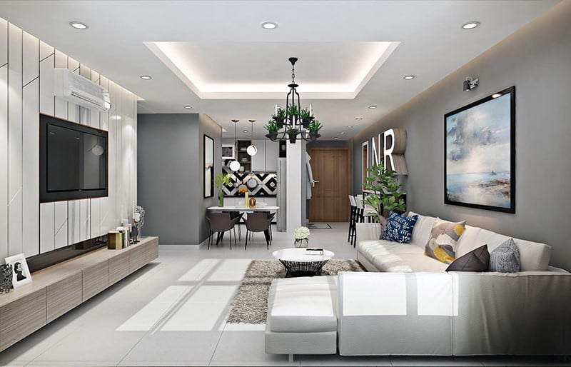 Mẫu trần thạch cao phòng khách tối giản kiểu Nhật