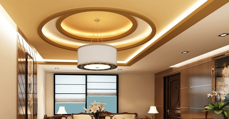 Mẫu trần thạch cao phòng bếp hình tròn hoặc giật cấp tinh tế
