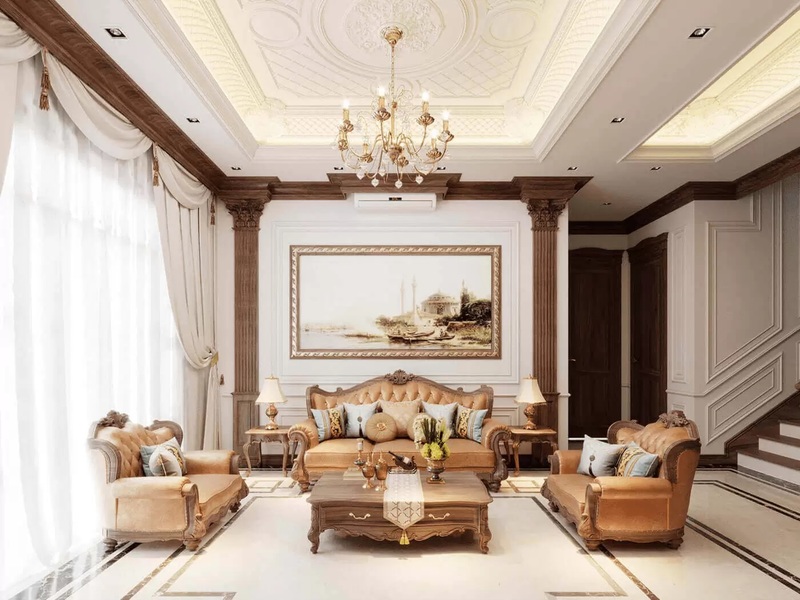 Mẫu trần thạch cao tân cổ điển phòng khách