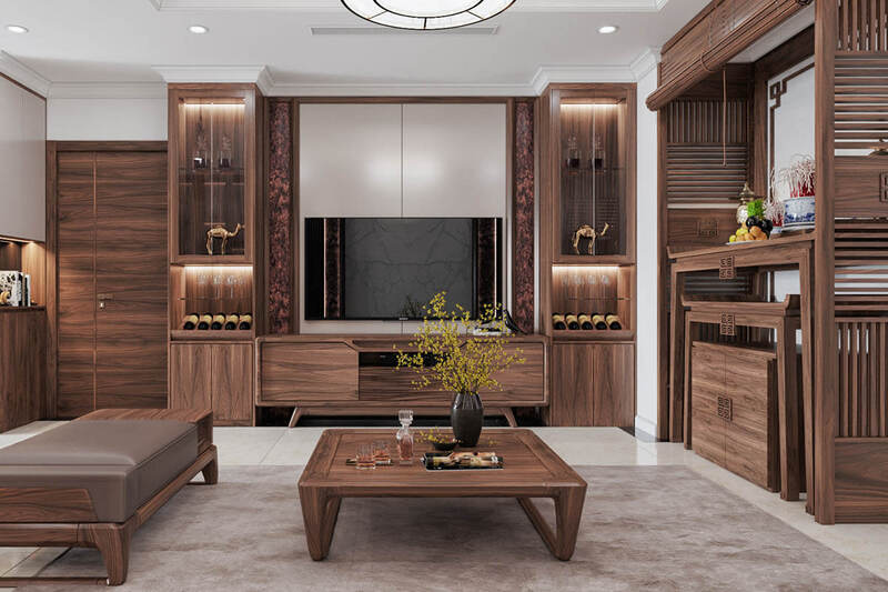 Bàn thờ kết hợp tủ thờ hiện đại cho biệt thự