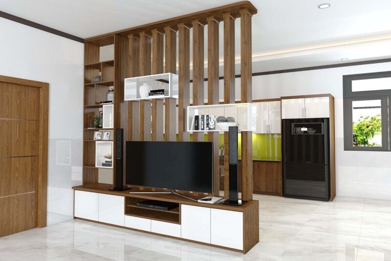 Mẫu vách ngăn tích hợp tủ hoặc kệ