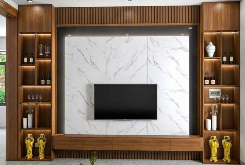 Vách ngăn kết hợp kệ trang trí